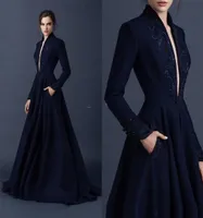 2020 Elegant Satin Aline Dresses Brodery Paolo Sebastian Dresses Beaded Formal Party Wear Ball Gown Plunging V Neck Evening Dre4159920