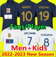2022 Mbappe Benzema Fofana Soccer Jerseys 2023 Fans Joueur Dembele Griezmann Varane Giroud Nkunku Guendouzi Camavinga Maillots de Football Shirts Women Men Kids