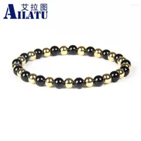 Strand Ailatu Wholesale 6mm Black Onyx Stone Beads With Mix Colors Cz Beaded Elastic Bracelet