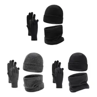 Home clothing accessory popular hat glove scarf three piece knitting plush pullover cap scarfs 3PCS set warm in winter