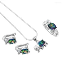Boucles d'oreilles de collier Set Femmes Colorful Silver Color Challe Elephant Pendant Ring Jewelry