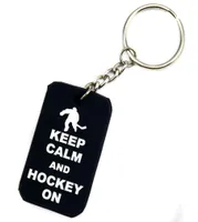 50PCS Keep Calm And Hockey On Silicone Dog Tag Keychain Debossed Logo Filled in Color Promotion Gift3314540