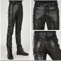 Men's Pants 2022 Spring And Autumn Men Leather Plus Velvet Thickening Personalized Tight-Fitting Patchwork Motorcycle Trouser