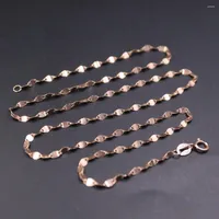 Chains 18k Pure Gold Necklace Genuine Rose Women Fine 2mm Tiles Matched For Any Pendant 18inchL Gift
