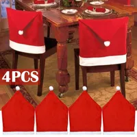 Chair Covers 4pcs Christmas Cover Red Santa Claus Hat Dining For Year Merry Party Home Kitchen Table Decor