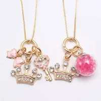 Alloy Shiny Cartoon Pendants Necklaces Fashion Crown Key Bow Pendant Charming Baby Long Chain Necklace Jewelry For Gift