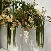 Decorative Flowers 1.4M Long Branch Soft Glue 3 Fork Artificial Flower String Wedding Hall Ceiling Floral Arrangement Home Fake Bouquet