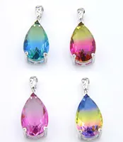 Bi colored Tourmaline Water Drop Pendants 925 Sterling Silver Necklace Vintage Rainbow For Women Jewelry Holiday gift Necklace Pen4106323