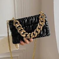 Evening Bags Lattice Thick Chain Portable Small Square Bag Texture Shoulder Messenger Luxury Gold Handbags