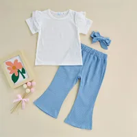 Clothing Sets CitgeeSummer Kids Baby Girl Suit Short Sleeve Solid Tops Dot Print Wide-Leg Pants Headband Clothes Set