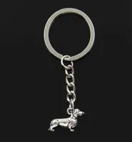 Fashion 30mm Key Ring Metal Key Chain Keychain Jewelry Antique Bronze Silver Color Plated Dog Dachshund 20x15mm Pendant8444583