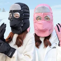Berets Fashion Warm Hat Winter Men Original Design Hats For Women Waterproof Hood With Glasses Cap Gloves Set