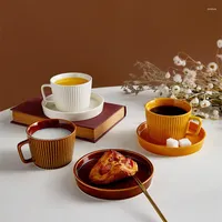 Mugs Corrugated Coffee Mug Water Milk Flower Tea Juice Cup Retro Exquisite Ceramic Cups And Saucer Set Breakfast Oatmeal