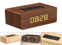 W5C Portable Speaker 52MM Double Horn Wooden 42 Bluetooth Alarm Clock with Time Display and AUX Wired Connection for Smartphone 3625395