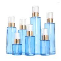 Storage Bottles Blue Glass Empty Perfume Spray Bottle 20ml-120ml Fine Mist Atomizer Refillable Vial Essential Oil Cosmetic Pump