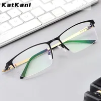 Sunglasses Frames KatKani Men's Half-Frame Business Alloy Big Face Glasses Frame Ultra-Light Screwless Design Myopia Optical P9841