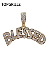 Letters BLESSED Pendant Necklace Men Women Hip Hop Gold Silver Color Iced Out Cubic Zircon Jewelry Necklace3479539