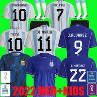 Argentinien Fußball -Trikot Romero J. Alvarez Special 22 23 Di Maria Fußballhemden 2022 2023 Dybala Maradona Männer Kids Kit Uniform Pre -Match Langarm Frauen Spieler Fans
