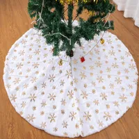 Christmas Decorations 1pc White With Gold And Silver Snowflakes Tree Skirt Plush Faux Fur Carpet Xmas Wedding Year Decor