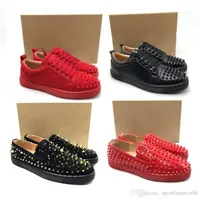 Red Bottomed Christians Big size Fashion Designer Shoes Dress Shoes suede Studded Spikes Flats Men and Women Party Lovers Leather Sneake ieY
