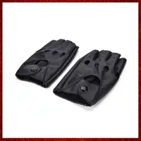 ST743 1 Pair Unisex Black Fashion motor Punk Gloves PU Leather Fingerless Gloves Solid Female Half Finger Driving Women Men 2021 New
