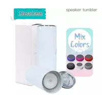 US Warehouse 20oz sublimering Straight Skinny Tumblers med Bluetooth -högtalare Small Pack Blank White Double Wall 304 Rostfritt stål Isolerat kaffemugg Z1