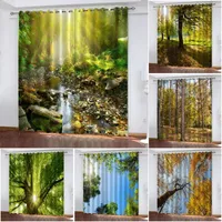 Curtain Natural Landscape Print Biparting Open Blackout Cortina De Sombra Bedroom Living Room Decoration Green