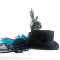 Beretten 17 cm 4 maat handwerk mesh zwarte wol vrouwen mannen bruiloft fedora hoed voor bruid goochelaar diy feest top