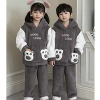 Pajamas Hooded Sets for Baby Girls Boys Sleepwear Winter Warm Kids Pyjamas Thicken Toddler Bear Pijamas Childrens Home Wear 221125
