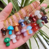 Healing Natural Crystal Pendant Necklace Lovely Mushroom Charm Carnelian Opal Pink Purple Necklace Fashion Women Jewelry