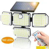 Solar Wall Lights Outdoor 41 LED Street Lamp Adjustable 4 Heads Security Flood Light IP65 Waterproof with 3 Working Modes