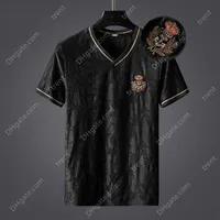 George Clothing European Summer High grade Little Bee Embroidered Short Sleeve T shirt V neck Korean Fashion Casual Loose Large Men's