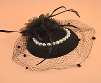 Fashion 2018 Black Ladies Church Hats with Hairpins Pearls Beading Handmade Flowers Blue Red Ivory Yarn Bridal Wedding Hats Birdc5265546