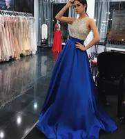 Charming Royal Blue Prom Dress Sexy Crystal Beaded Sequins Top Sleeveless Prom Dresses Glamorous Dubai Celebrity Long Evening Dres3902563