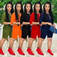 Women's Tracksuits Casual Tracksuit Sport Two Piece Sets Womens Outfits Short Sleeve Buttons T-Shirt Top Biker Shorts Suit 2022 Summer