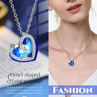 Chains Heart Shaped Zircon Blue Crysta Necklaces Pendants Women's Neck Chain Choker Fashion Wedding Jewelry For Women 2022