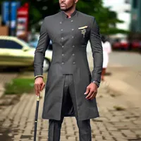 M￤ns kostymer blazers klassiska m￶rkgr￥ kostym Slim Fit Wedding f￶r m￤n brudgum tuxedo afrikansk dubbelbr￶st mxii