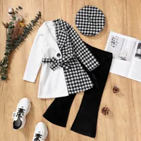 Clothing Sets 27T Infant Kids Baby Girls 3Pcs Clothes Set Long Sleeve Plaid Patchwork Coat Tops Flare Pants Hats Spring Autumn Outfits 221125