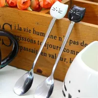Coffee Scoops 1PC Cat Ceramic Spoons Stainless Steel Cartoon Ice Cream Sugar Tea Dessert Spoon