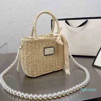 Evening Bags Totes Straw Woven Bags Summer Women Handbags Pearl Chain Female Large Capacity Lady Buckets Messenger Shopping Travel Beach Wallets 220408
