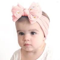 Hair Accessories 1PCS Small Daisy Flower Baby Girls Headwraps Double Lace Mesh Bows Born Toddler Headband Nylon Soft Kids Headwear