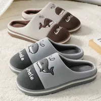 Slippers Winter Cotton Catroon Dolphin Home Planche intérieure Feleece non glissade chaude chaussure confortable gris 221128