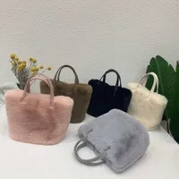 Totes Faux Fur Handbags for Women Luxury Designer Ladies Small Bags Winter Plush Female Shoulder Bag Small Tote Bag Purse Solid Color Y2211