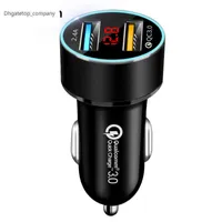 3.0A Car Charger Dual USB 12-24V LCD Display Cigarette Socket Lighter QC for iphone 11 samsung xiaomi huawei etc