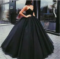 Simple Elegant Black A Line Satin Evening Dresses 2020 Sweetheart Ball Gown Long Prom Gowns Cheap Formal Pageant Gowns6058567