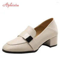 Dress Shoes Aphixta Women Pumps Leather Spring Thick Hees 4.5 Cm Heel Retro Double Purpose British Style Footwear