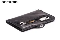 Men039s Aluminum Credit Card Holder RFID Blocking Metal Hasp Cardholder Male Slim Smart Wallet Leather Case Coin Pocket Purse f6407092