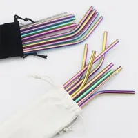 Food Grade 304 Stainless Steel Drinking Straws Set Reusable Metal Straw With Cleaning Brush And Bag Colorful Straws For Party Barware 14 6mb E3