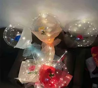 LED Luminous Balloon Transparent Clear Bobo Ball com Rose Bouquet Conjunto de Valentina039s Day Giration Aniversários Destas Festas 2491829