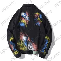 Offs Men's Jacket Autumn and Winter Jackets Men Fashion Hand Painted Graffiti Fireworks Splash Ink to Destroy Old Jeans Casual Windbreaker Coat